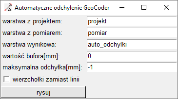 Autoodchylka GUI okno połautomatycznego wstawiania odchyłek