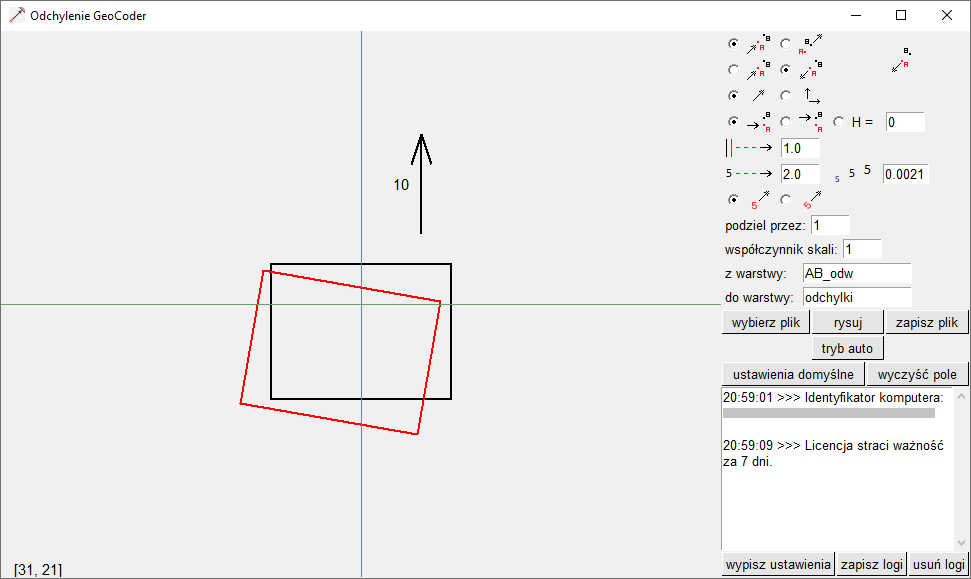 Odchylka GUI okno główne programu